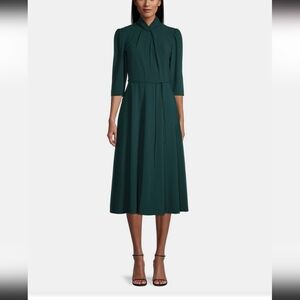 NWT Gabby Skye s12 green high neck crepe fit and flare midi dress